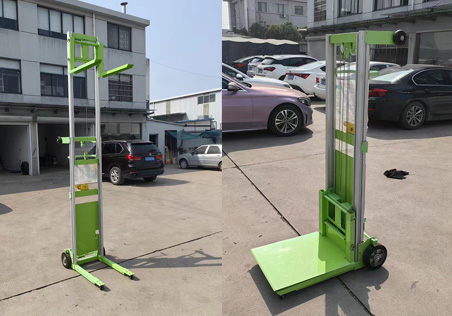 Convenient hand cranked stacker truck, customer customized green 50 units shipped