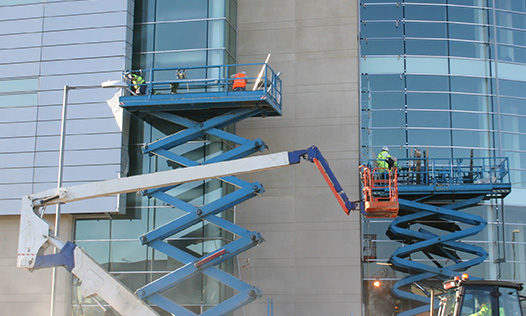 Maintenance of exterior walls of large shopping malls